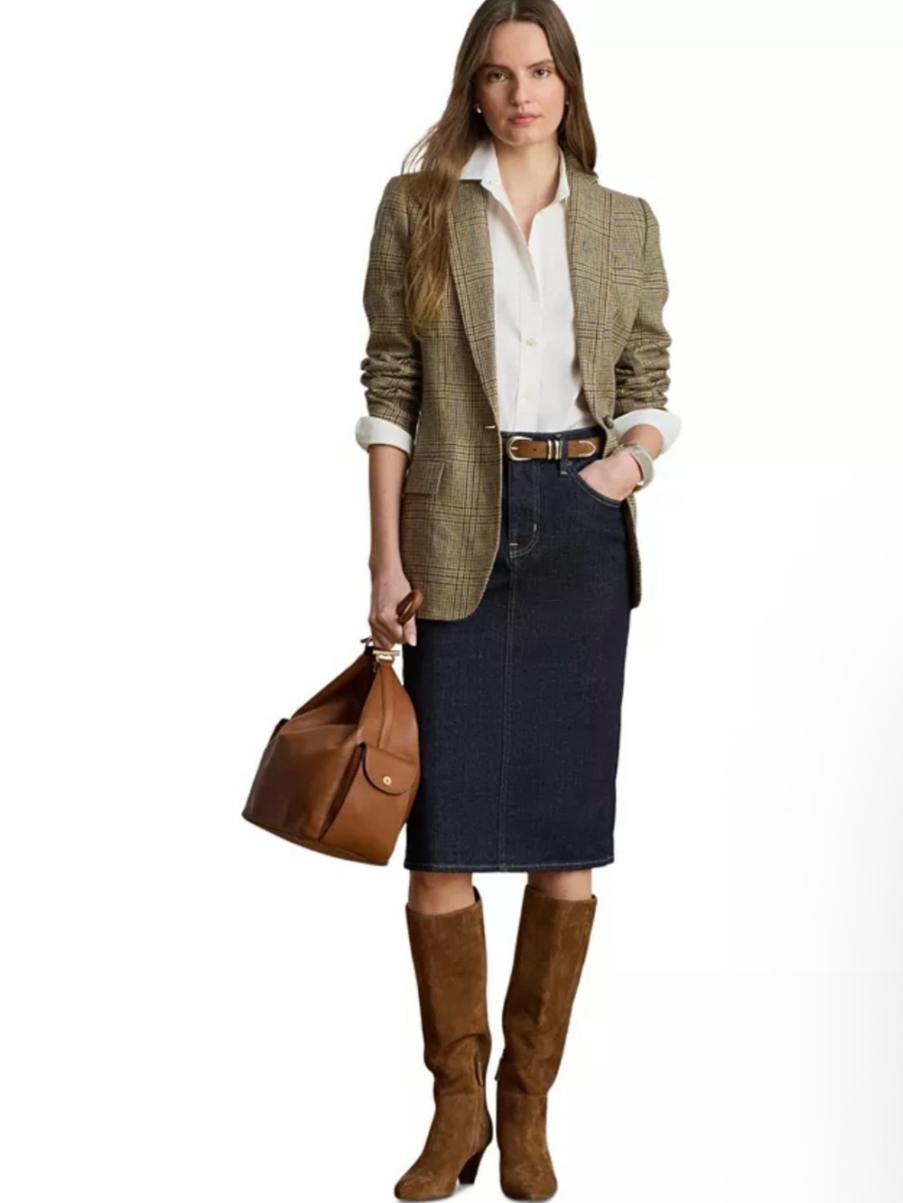 Lauren Ralph Lauren Dark Blue Denim Midi Pencil Skirt
